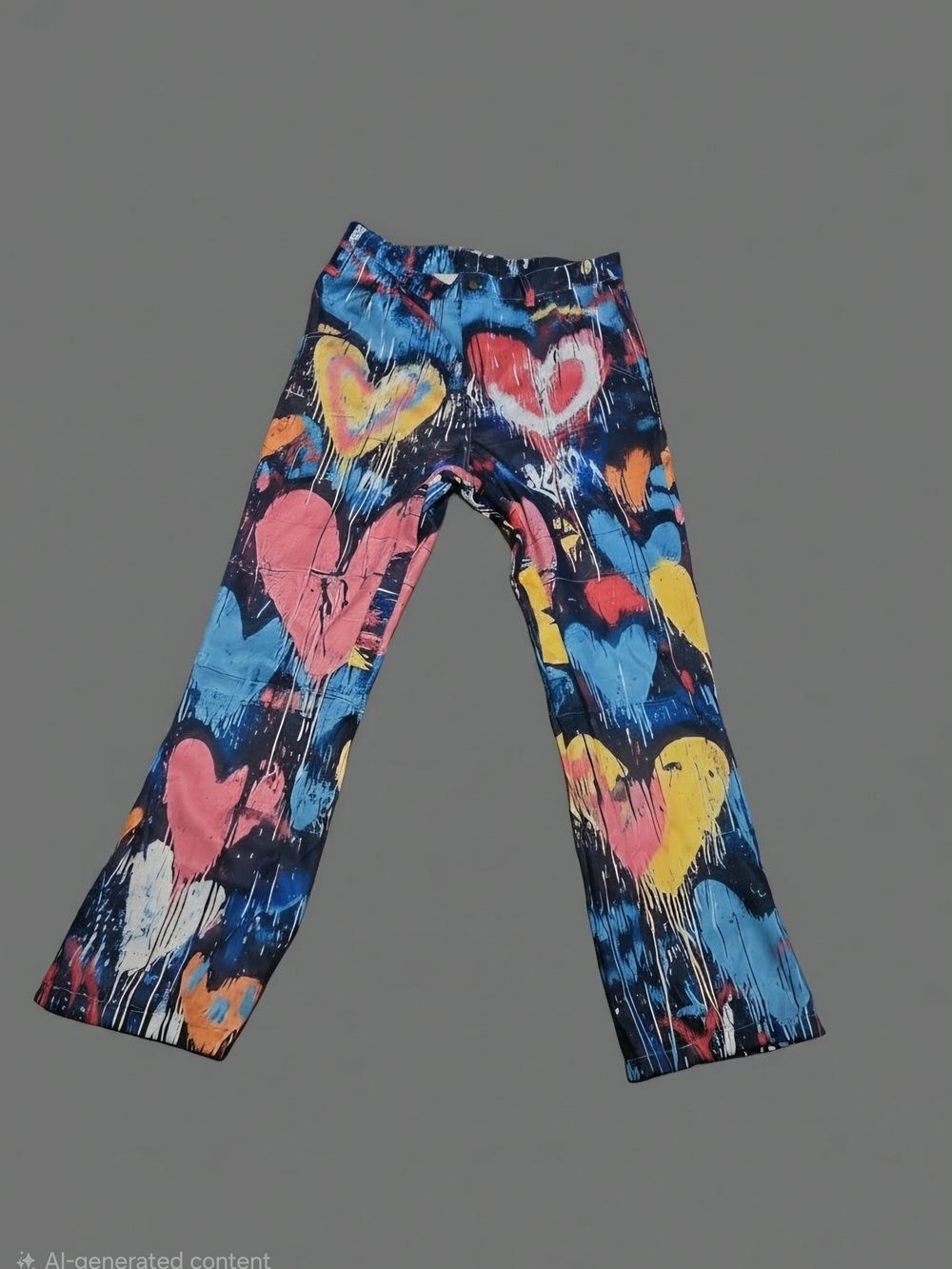Colorful Heart Print Kids Pants - Navy/Multi